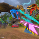 Racing over a ramp as a dinosaur attacks in Cruis'n Blast for the Switch.